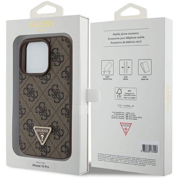 Etui Guess GUHCP15LP4TDPW iPhone 15 Pro 6.1" brązowy/brown hardcase Leather 4G Triangle Strass Case