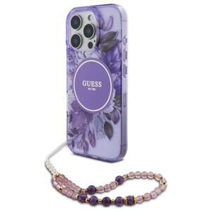 Etui Guess iPhone 16Pro Max 6.9" fioletowy/purple hardcase IML Flowers With Pearl Strap MagSafe