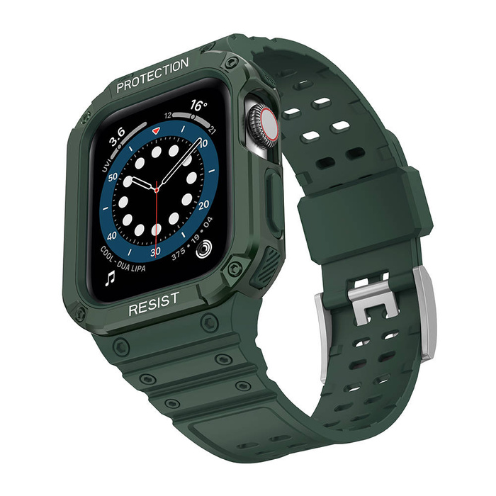 Protect Strap Band opaska z etui do Watch 7 / 6 / 5 / 4 / 3 / 2 / SE (45 / 44 / 42mm) obudowa pancerny pokrowiec na zegarek zielony