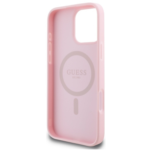 Etui Guess iPhone 16 Pro Max różowy/pink HC MagSafe PU Peony Script