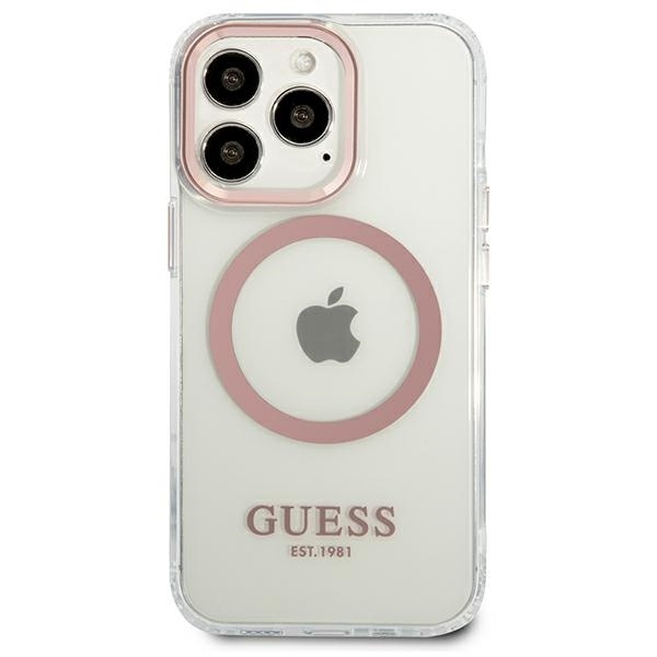 Etui GUESS Apple iPhone 13 13 Pro Metal Outline Magsafe Różowy Hardcase