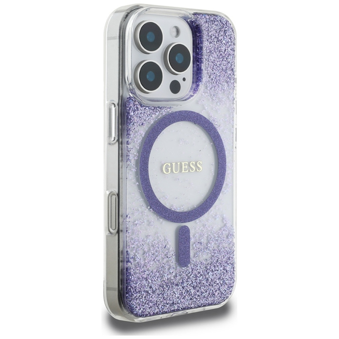 Etui Guess HC Resin Bottom Glitter do     iPhone 16 Pro Max MagSafe fioletowy