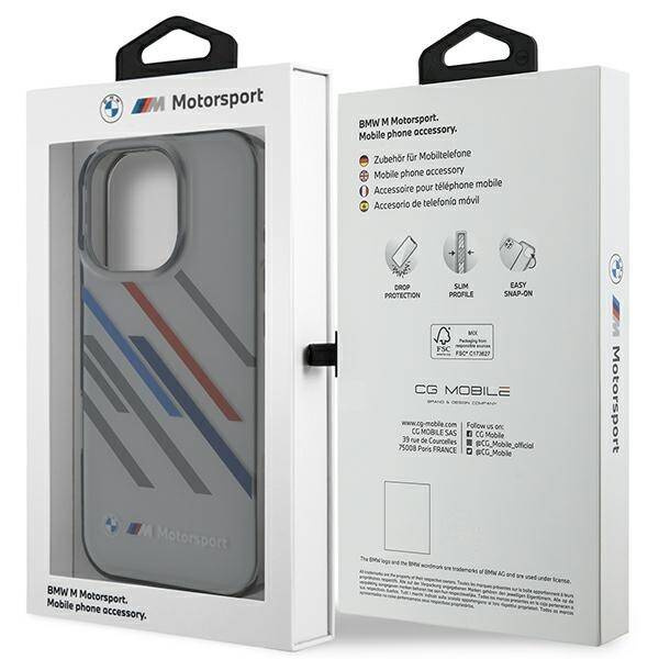 Etui BMW iPhone 16 Pro Max 6.9" szary/grey hardcase Motosport IML Random Stripes