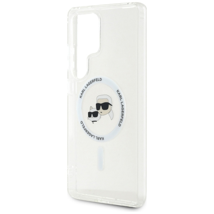 Etui Karl Lagerfeld Button Karl &         Choupette Heads Printed Logo MagSafe do Samsung Galaxy S25 Ultra biały