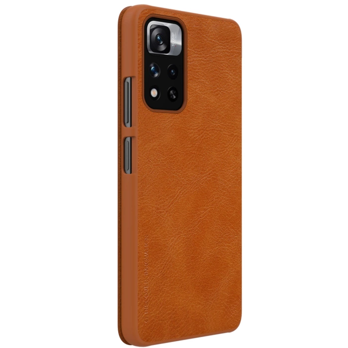 Nillkin Qin Case etui do Xiaomi Redmi Note 11 Pro+ (China) / Redmi Note 11 Pro (China) / Mi11i HyperCharge osłona na aparat kabura pokrowiec obudowa z klapką brązowy