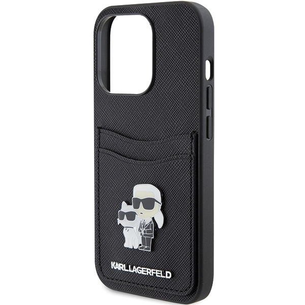 Etui Karl Lagerfeld KLHCP15LSAPKCNPK iPhone 15 Pro 6.1" czarny/black hardcase Saffiano Cardslot Karl&Choupette Metal Pin