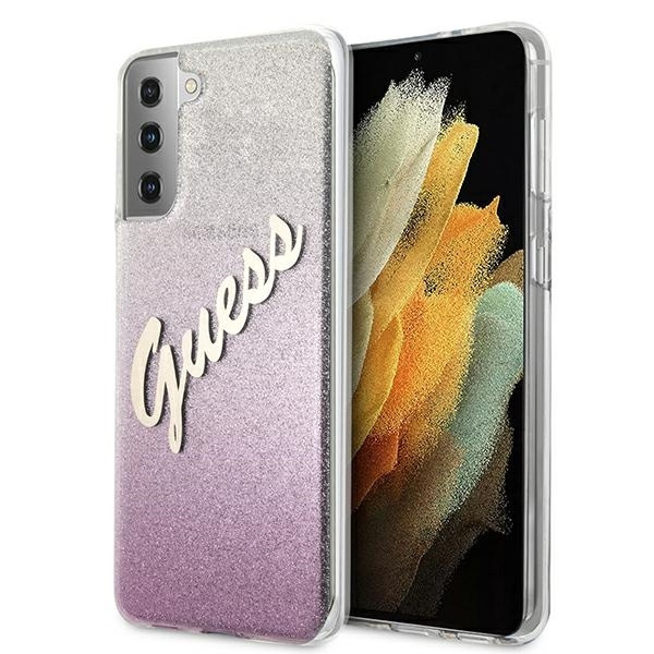 Etui GUESS Samsung Galaxy S21 Plus Glitter Gradient Script Różowy Hardcase