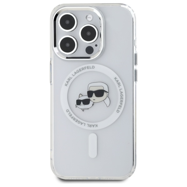 Karl Lagerfeld KLHMP15XHLSKCH iPhone 15   Pro Max 6.7" biały/white hardcase IML Metal Karl&Choupette Head MagSafe