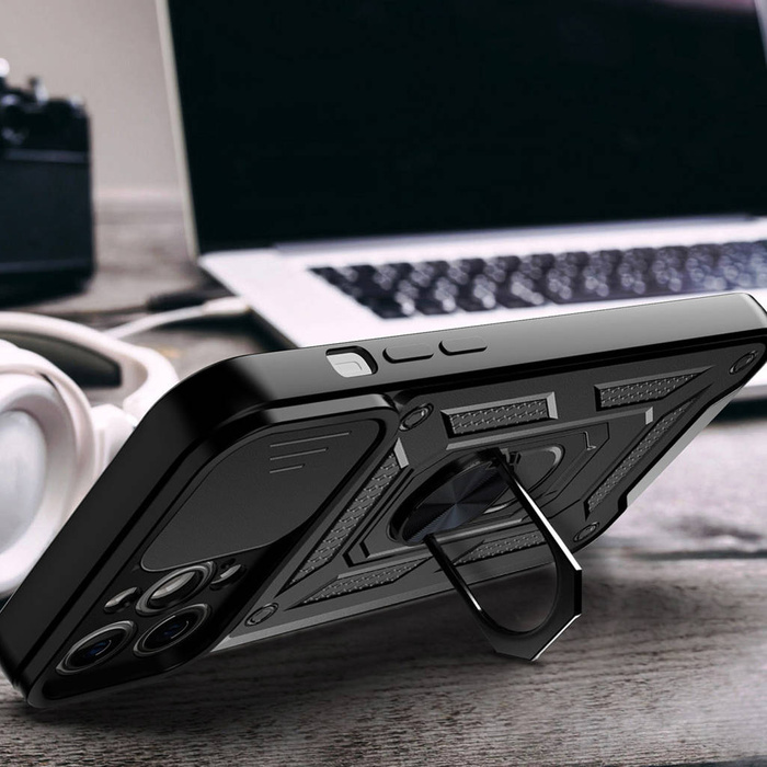 Etui Hybrid Armor Camshield Etui iPhone 13 Pro Pancerny Pokrowiec Z Osłoną Na Aparat Czarne Case