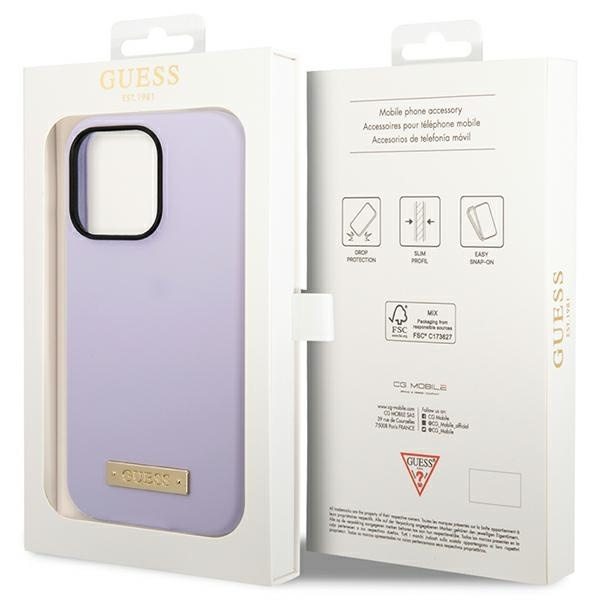 Etui Guess GUHMP14LSBPLU iPhone 14 Pro 6,1" fioletowy/purple hard case Silicone Logo Plate MagSafe Case