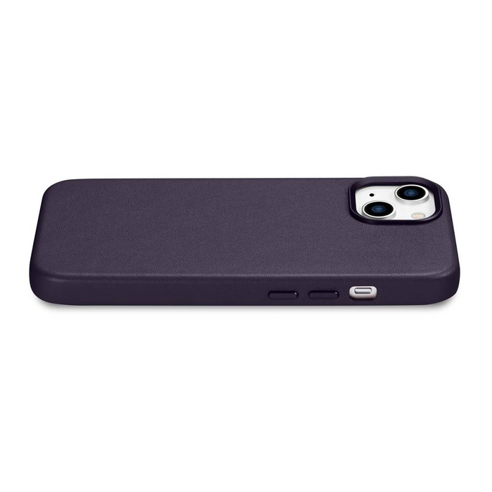 iCarer Case Leather pokrowiec etui z naturalnej skóry do iPhone 14 Plus ciemnofioletowy (kompatybilne z MagSafe)