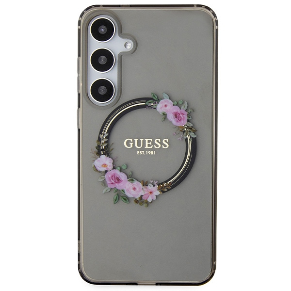 Etui Guess GUHMS24MHFWFCK S24+ S926 czarny/black hardcase IML Flowers Wreath MagSafe Case