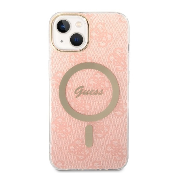 Zestaw Etui Guess Case+ Charger iPhone 14 Plus 6,7" różowy/pink hard case 4G Print MagSafe