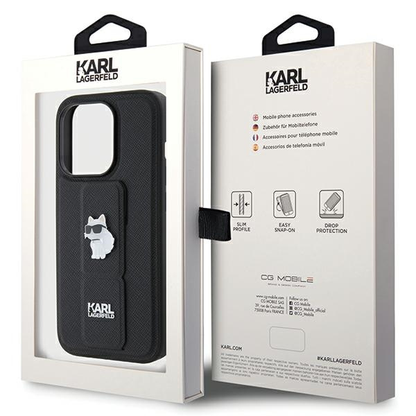 Etui Karl Lagerfeld KLHCP14XGSACHPK iPhone 14 Pro Max 6.7" czarny/black hardcase Gripstand Saffiano Choupette Pins Case