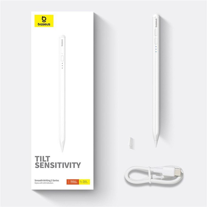 BASEUS rysik do telefonu pojemnościowy Stylus Writing 2 Lite LED (wersja aktywna + kabel Typ C do Typ C) 130 mAh biały P80015802213-01/BS-PS010