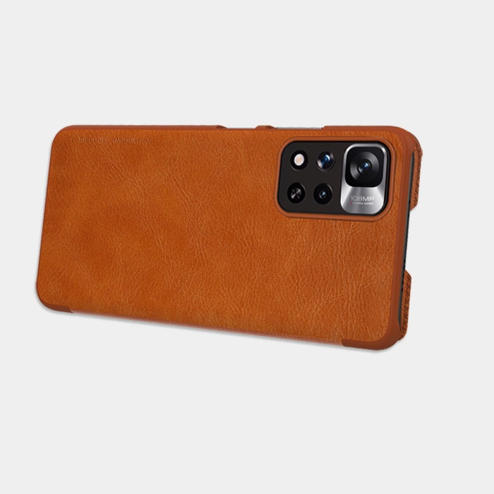 Nillkin Qin Case etui do Xiaomi Redmi Note 11 Pro+ (China) / Redmi Note 11 Pro (China) / Mi11i HyperCharge osłona na aparat kabura pokrowiec obudowa z klapką brązowy