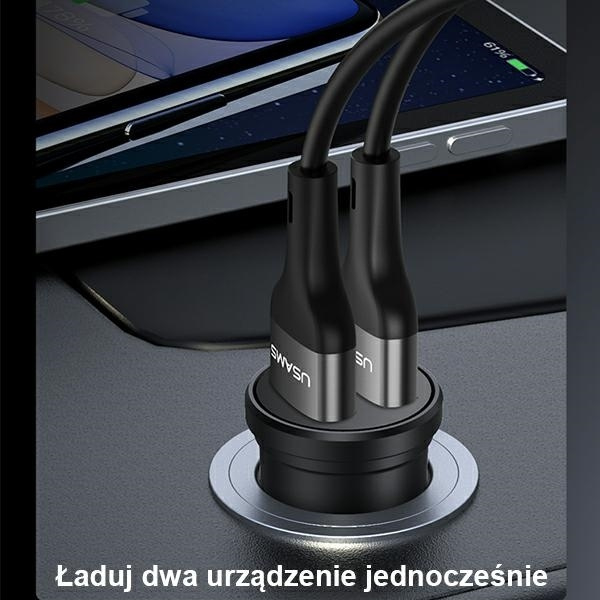 Ładowarka Samochodowa USAMS 2xUSB 2,4A Mini Czarny