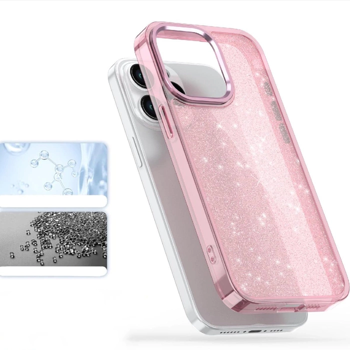 Etui Glitter Case na iPhone 16 Pro Max - różowe z brokatem