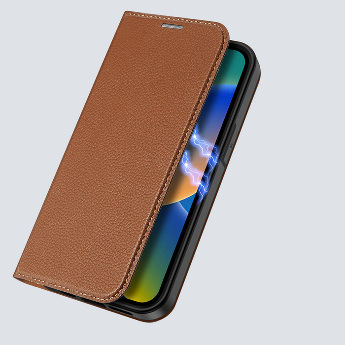 Dux Ducis Skin X2 etui do iPhone 14 Pro pokrowiec z magnetyczną klapką brązowy