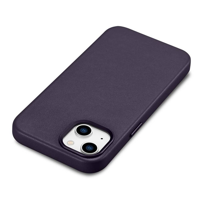 iCarer Case Leather pokrowiec etui z naturalnej skóry do iPhone 14 Plus ciemnofioletowy (kompatybilne z MagSafe)