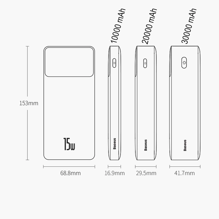 Baseus Bipow powerbank z wyświetlaczem 10000mAh 15W biały (Overseas Edition) + kabel USB-A - Micro USB 0.25m biały (PPBD050002)