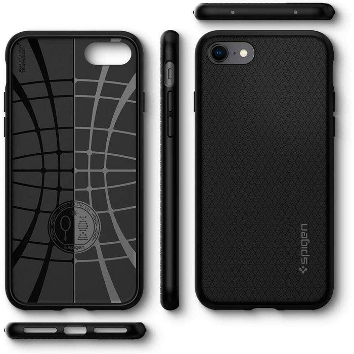 Etui Spigen iPhone Se 2022 2020 7 8 Liquid Air Etui Black Czarne Case + Szkło Spigen Glas.tr Slim