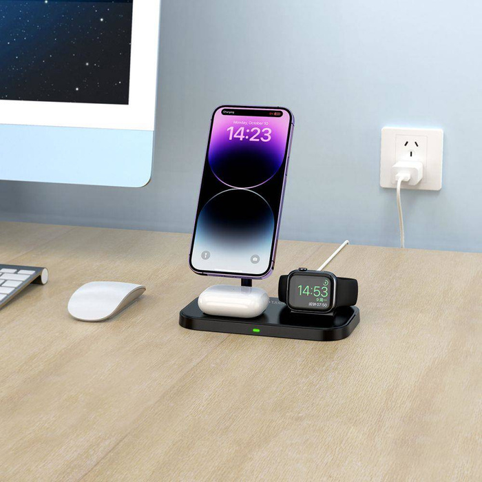 ŁADOWARKA TECH-PROTECT QI15W A22 3IN1 MAGNETIC MAGSAFE WIRELESS CHARGER BLACK