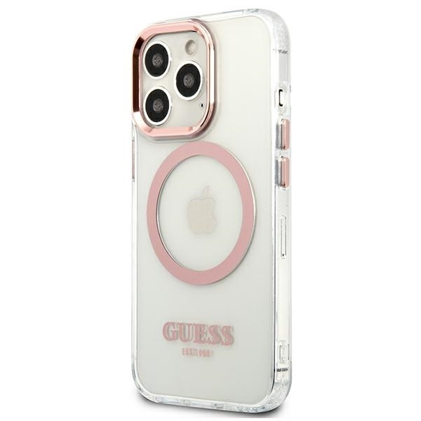 Etui GUESS Apple iPhone 13 13 Pro Metal Outline Magsafe Różowy Hardcase