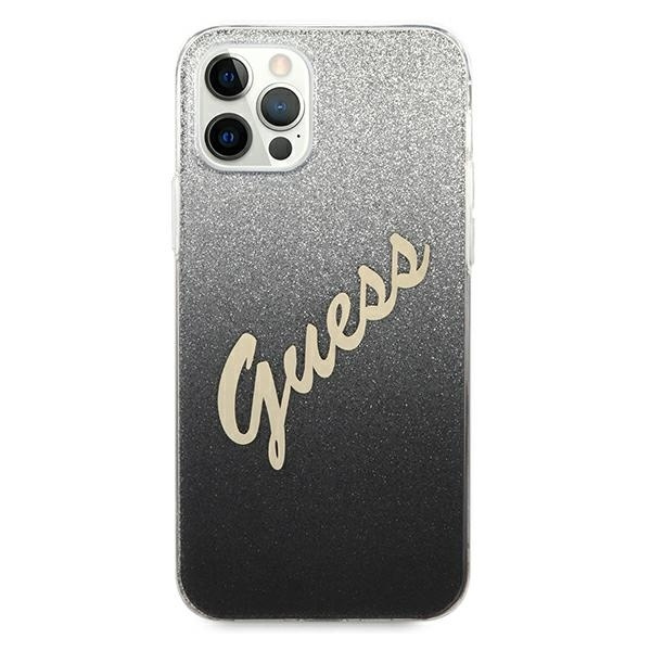 Etui GUESS Apple iPhone 12 12 Pro Glitter Gradient Script Czarny Hardcase