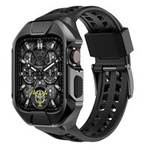 Pasek Kingxbar CYF136 2w1 pasek Apple Watch Ultra, SE, 8, 7, 6, 5, 4, 3, 2, 1 (49, 45, 44, 42  mm) z wbudowanym pancernym etui ze stali nierdzewnej czarny