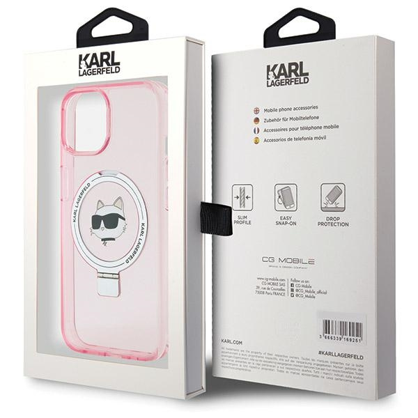 Etui Karl Lagerfeld KLHMP15SHMRSCHP iPhone 15 6.1" różowy/pink hardcase Ring Stand Choupette Head MagSafe Case