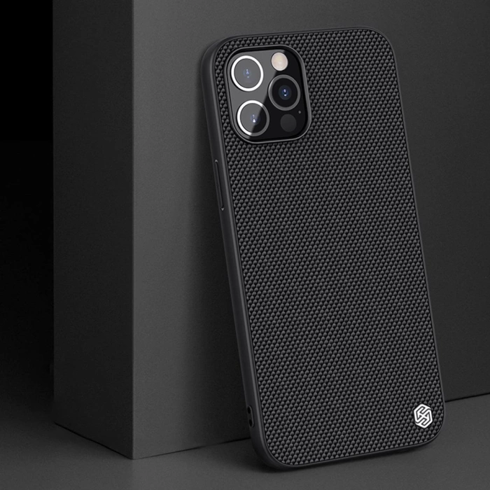 Nillkin Textured Case wytrzymałe wzmocnione etui z żelową ramką i nylonem na tyle iPhone 12 Pro Max czarny