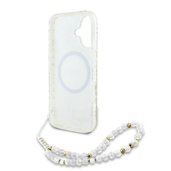 Etui Guess iPhone 16 6.1" biały/white hardcase IML Flowers Allover Electro With Pearl Strap MagSafe