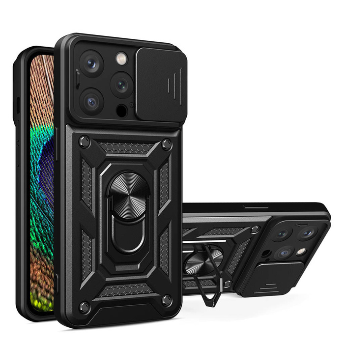 Etui Hybrid Armor Camshield Etui iPhone 14 Pro Max Pancerny Pokrowiec Z Osłoną Na Aparat Czarne Case