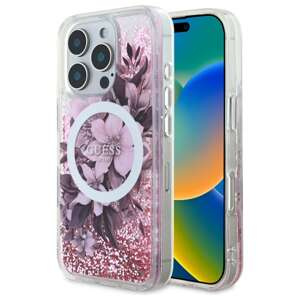 Etui Guess iPhone 16 Pro 6.3"   różowy/pink hardcase Liquid Glitter Flower MagSafe