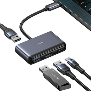 USAMS Adapter HUB 4w1 2xUSB 2.0/USB 3.0/ USB-C szary/dark grey SJ627HUB01 (US-SJ627)