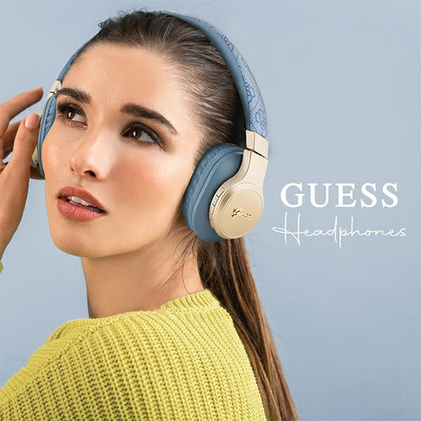 Guess słuchawki nauszne Bluetooth GUBH604GEMB niebieski/blue 4G Script