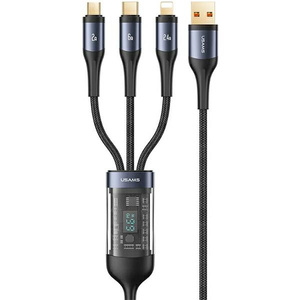 USAMS Kabel pleciony U83 3w1 66W 1,2m Digital Display PD Fast Charge (lightning/microUSB/USB-C) czarny/black SJ582USB01 (US-SJ582)