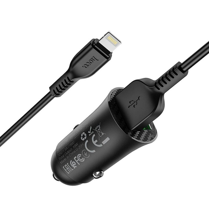 HOCO ładowarka samochodowa 2 x USB QC3.0 18W + kabel do iPhone Lightning 8-pin Farsighted Z39 czarna