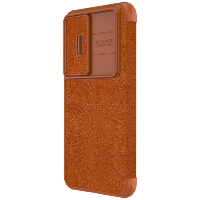 Nillkin Qin Leather Pro Case etui Samsung Galaxy S23+ pokrowiec z klapką osłona na aparat brązowe