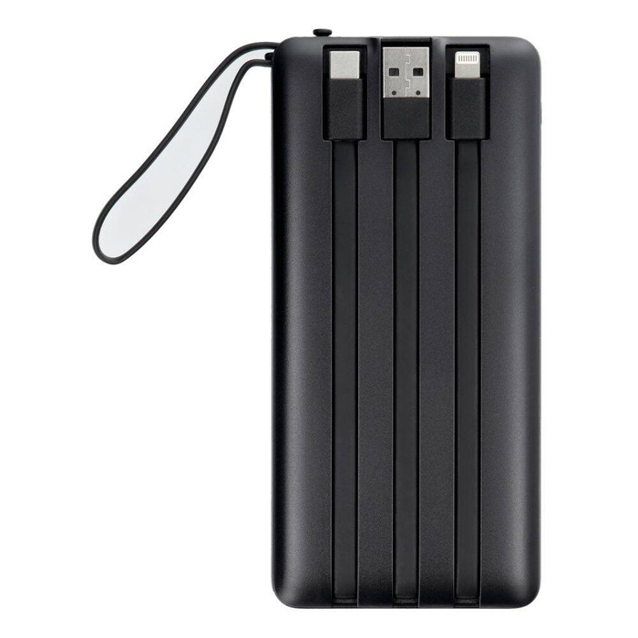 VEGER powerbank 10 000 mAh z wbudowanymi kablami Micro USB / Typ C / Lightning C10 (W1116) czarny