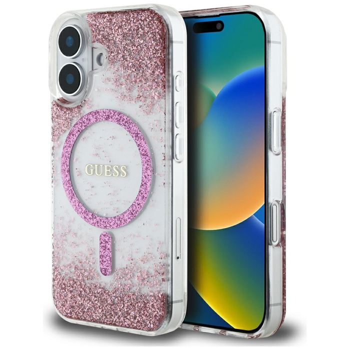 Etui Guess HC Resin Bottom Glitter do     iPhone 16 MagSafe różowy