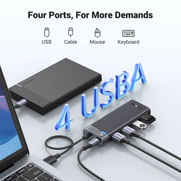 Adapter, hub USB-A do 4x USB-A UGREEN CM653 (szary)