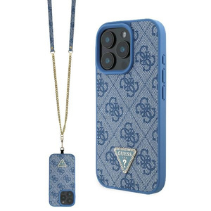 Etui Guess iPhone 16 Pro Max 6.9" niebieski/blue hardcase Leather Metal Logo Strass Crossbody