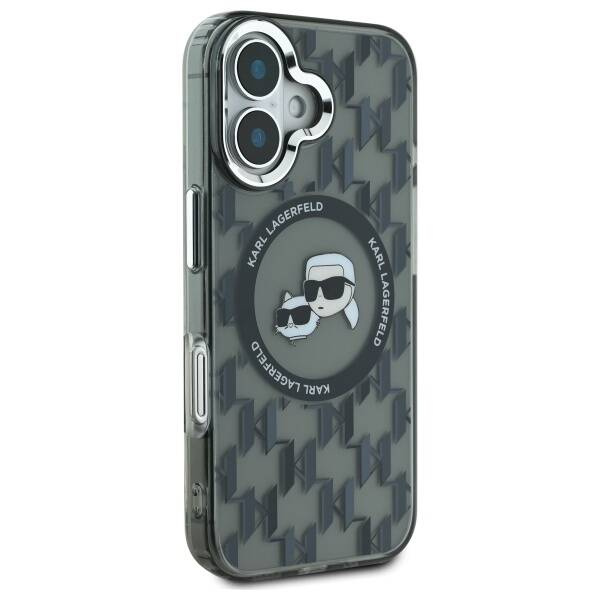 Etui Karl Lagerfeld iPhone 16 6.1" czarny/black IML Monogram Karl&Choupette Head MagSafe