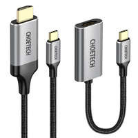 Choetech zestaw przejściówka HUB USB Typ C - HDMI 2.0 (3840 x 2160 @ 60Hz) szary (HUB-H12) + kabel USB Typ C - HDMI (3840 x 2160 @ 60Hz) 2m szary (CH0021) 