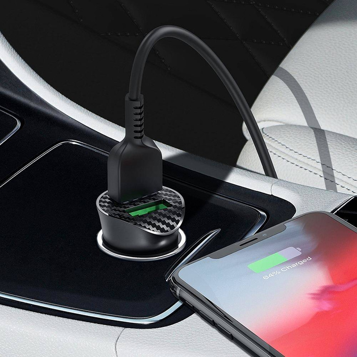 HOCO ładowarka samochodowa 2 x USB QC3.0 18W + kabel do iPhone Lightning 8-pin Farsighted Z39 czarna