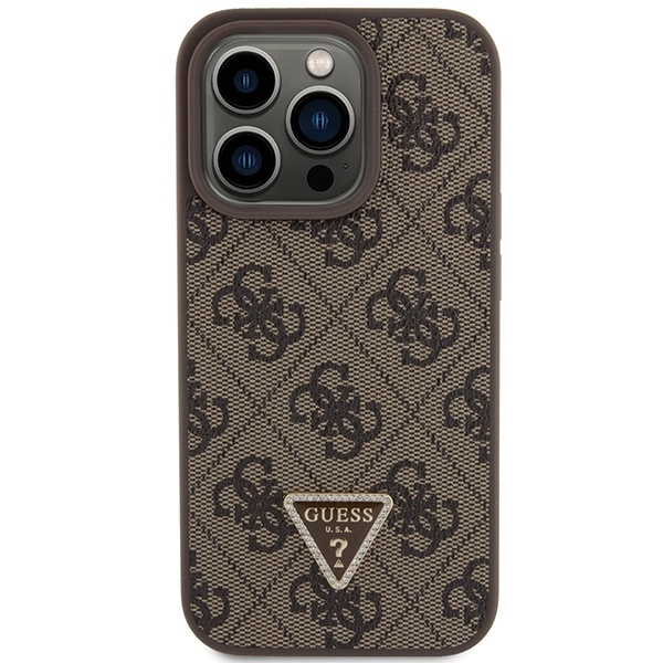 Etui Guess GUHCP15LP4TDPW iPhone 15 Pro 6.1" brązowy/brown hardcase Leather 4G Triangle Strass Case