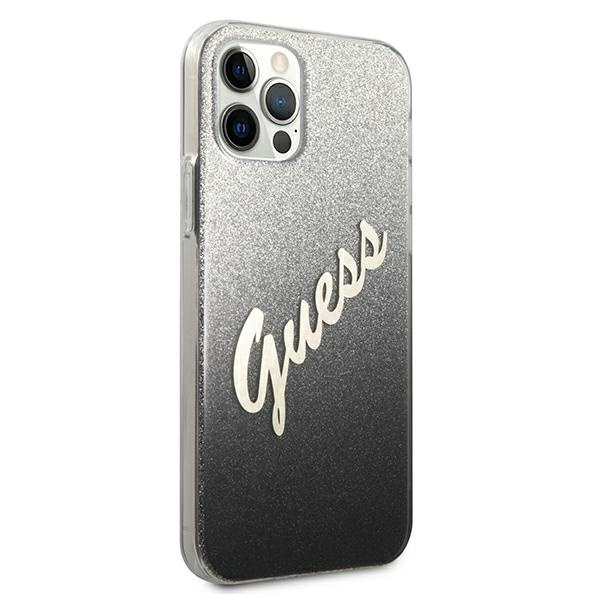 Etui GUESS Apple iPhone 12 12 Pro Glitter Gradient Script Czarny Hardcase