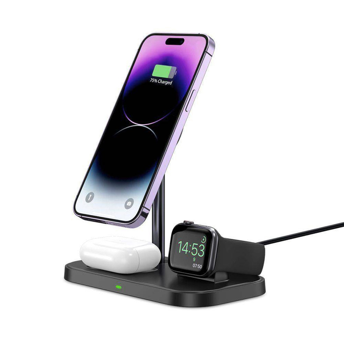 ŁADOWARKA TECH-PROTECT QI15W A22 3IN1 MAGNETIC MAGSAFE WIRELESS CHARGER BLACK